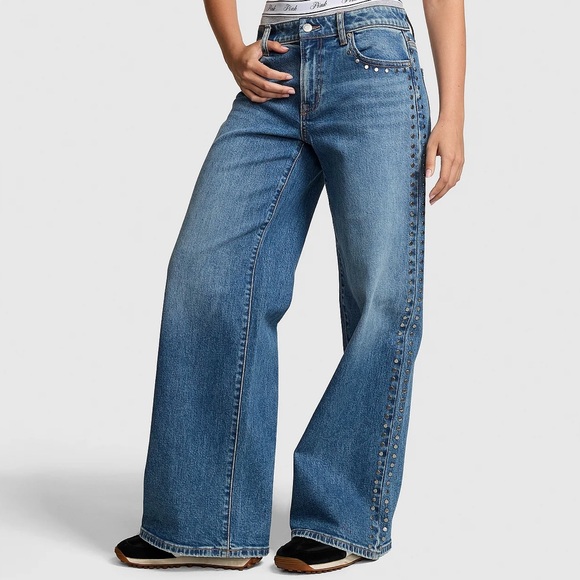 VS Pink Jeans Studded Wide-Leg - Picture 3 of 8